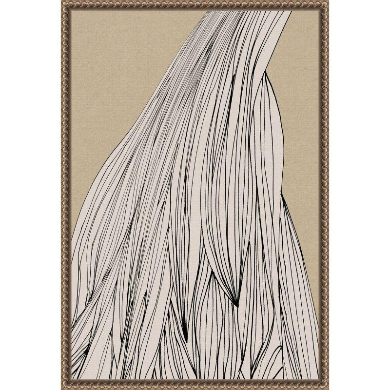 Abstract Black Ink Lines on Beige Canvas Framed Wall Art