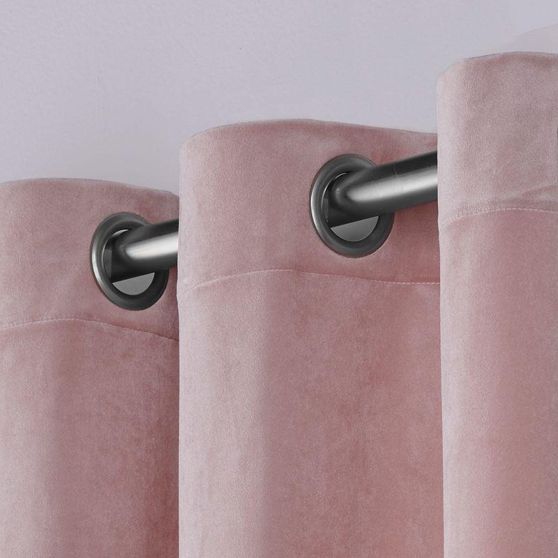 Set of 2 96"x54" Velvet Heavyweight Grommet Top Window Curtain Panel Blush: Light Filtering, Polyester, Exclusive Home