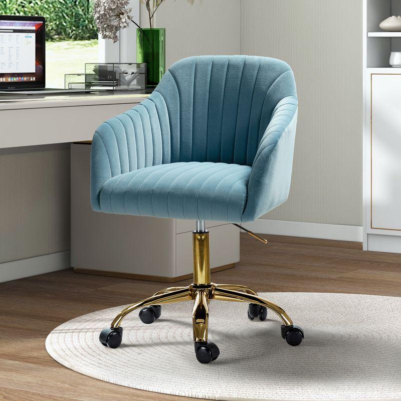 Blue Velvet Adjustable Swivel Task Chair with Gold Metal Base