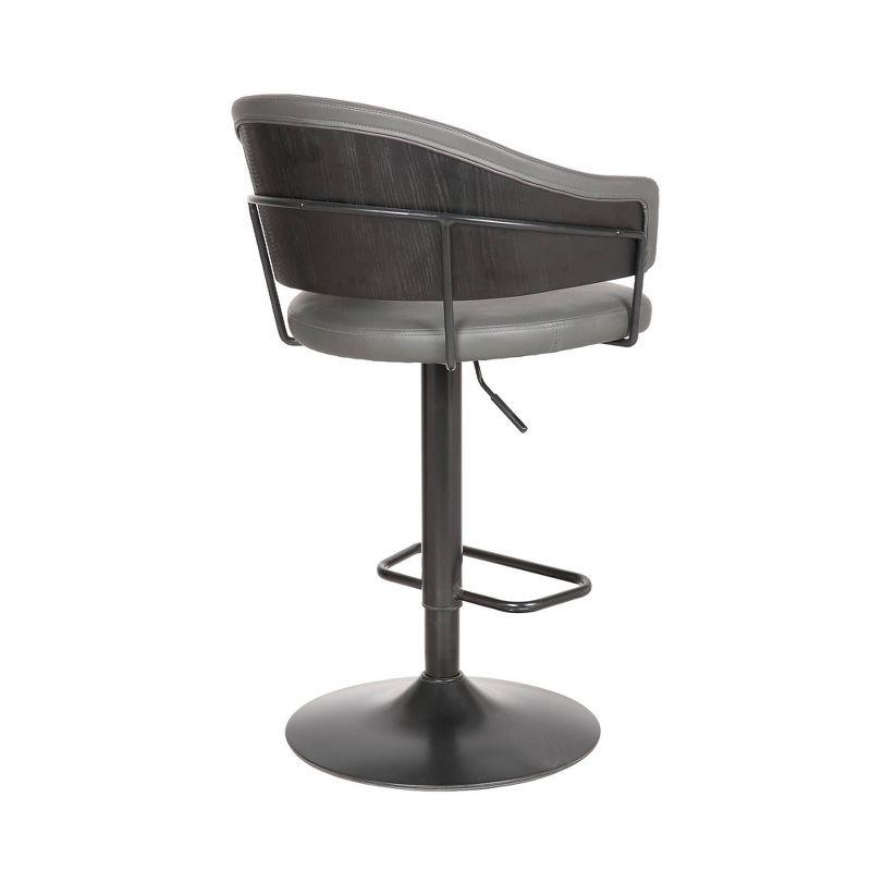 Gray Faux Leather Adjustable Swivel Barstool with Black Metal Base