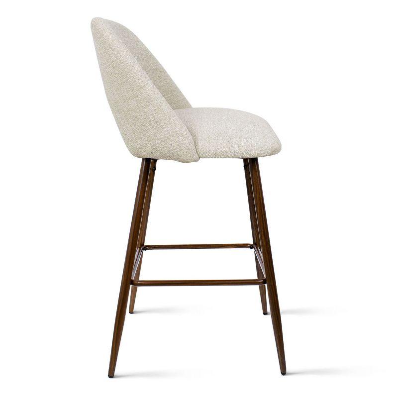 Beige Upholstered Counter Stools with Walnut Legs, Set of 2