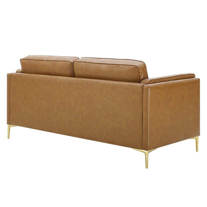 Kaiya Vegan Leather Sofa Tan - Modway: Mid-Century Modern Design, Gold Metal Accents, Dense Foam Padding