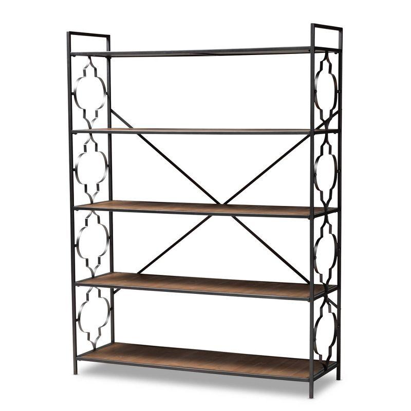 65" Quatrefoil Accent Oak Wood & Black Iron Bookshelf