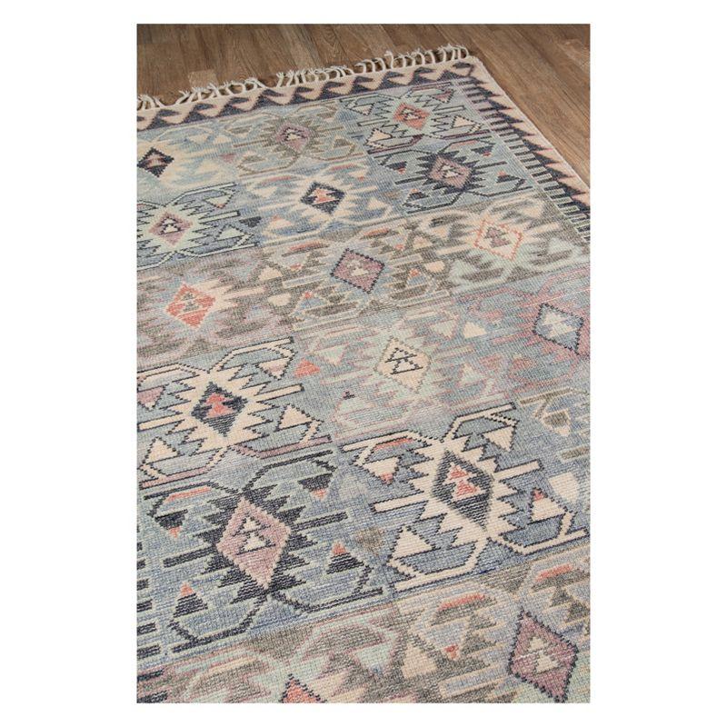 2'x3' Geometric Design Knotted Accent Rug Blue - Momeni: 24"x36" Wool, Hand Knotted, Low Pile, Traditional Style