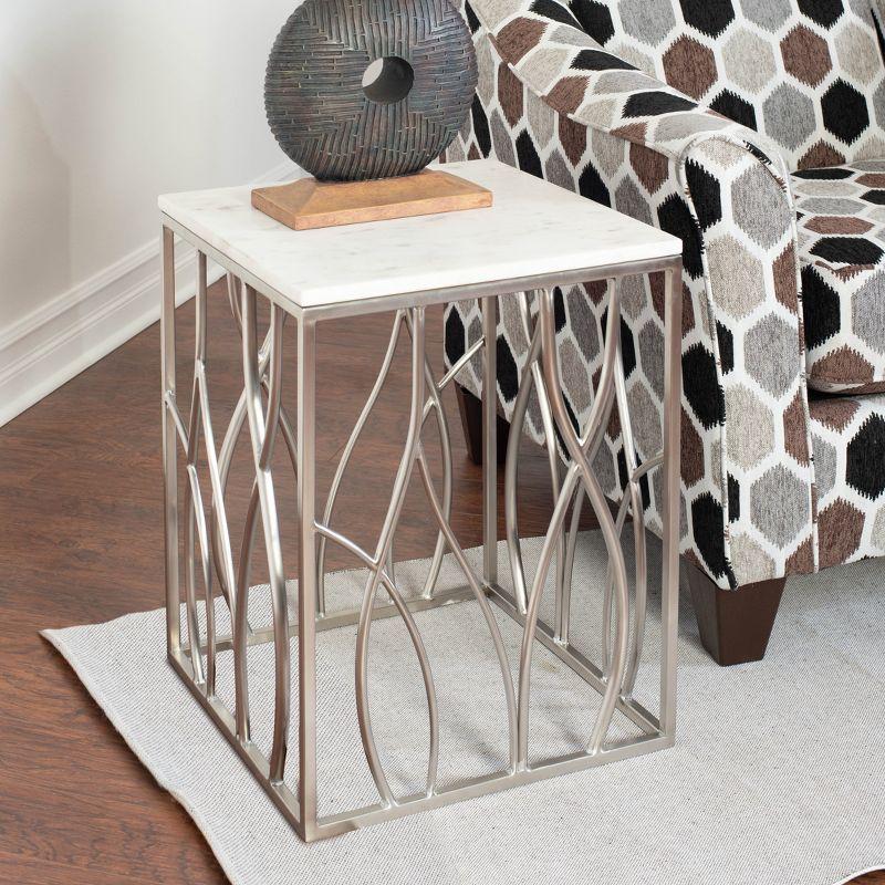 Roundhill Furniture Kameral Square Marble End Table with Stainless Steel Base