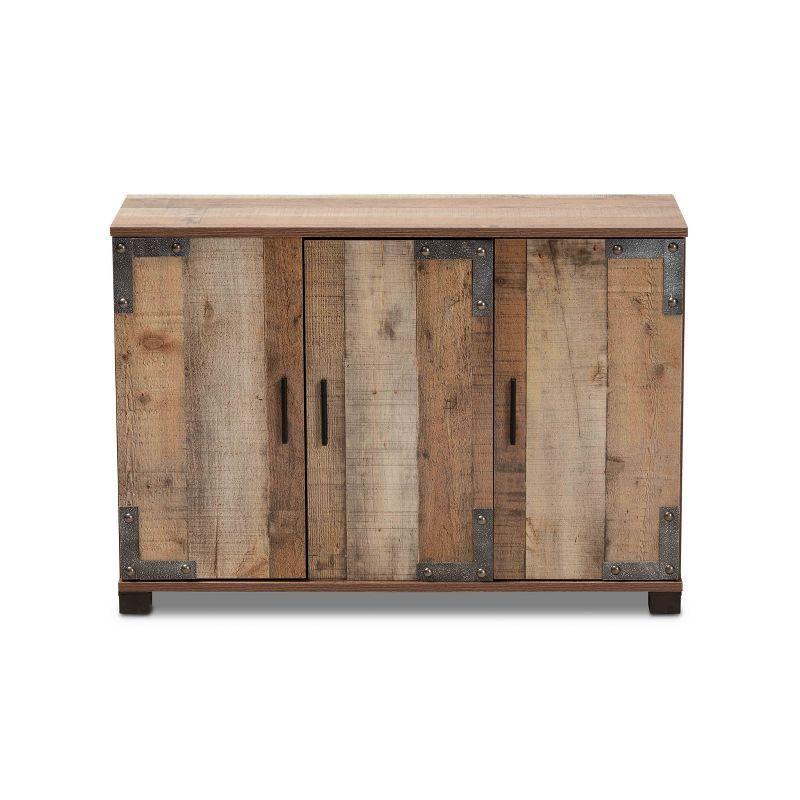 3 Door Cyrille Wood Shoe Cabinet Brown - Baxton Studio: Entryway Storage, 12 Pair Capacity, Industrial Farmhouse Style