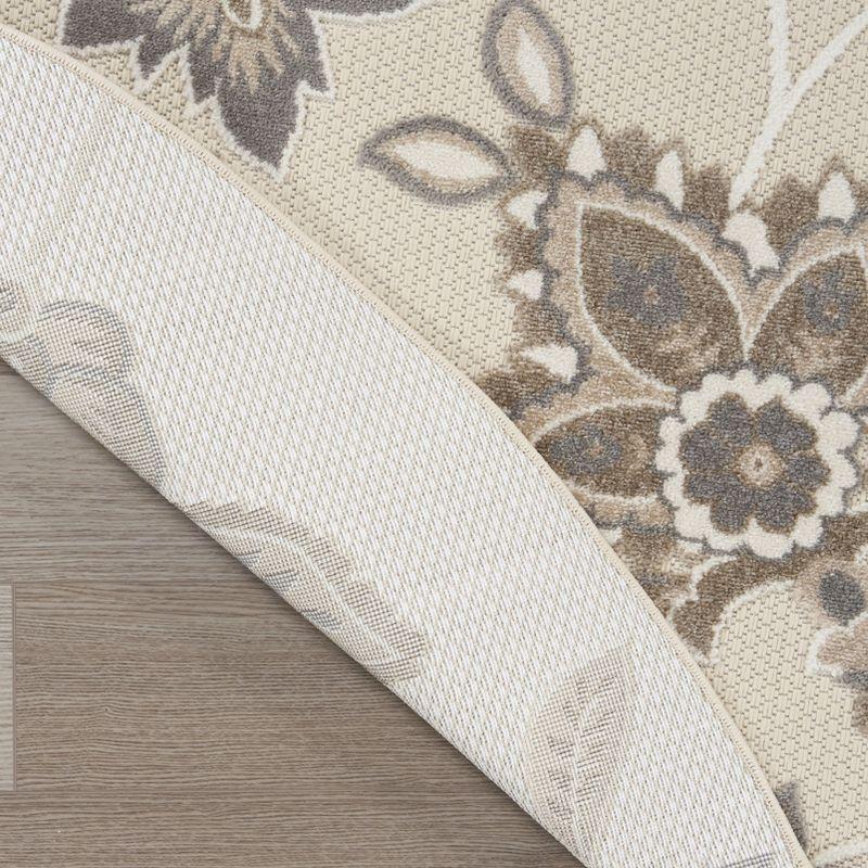 Nourison Aloha Floral Farmhouse Flatweave High-Low Indoor Outdoor Round Rug Beige 7’10” x 7'10"