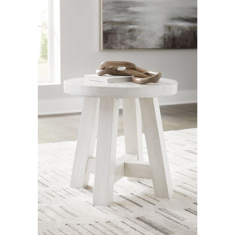 Off-White Round Pine Wood End Table