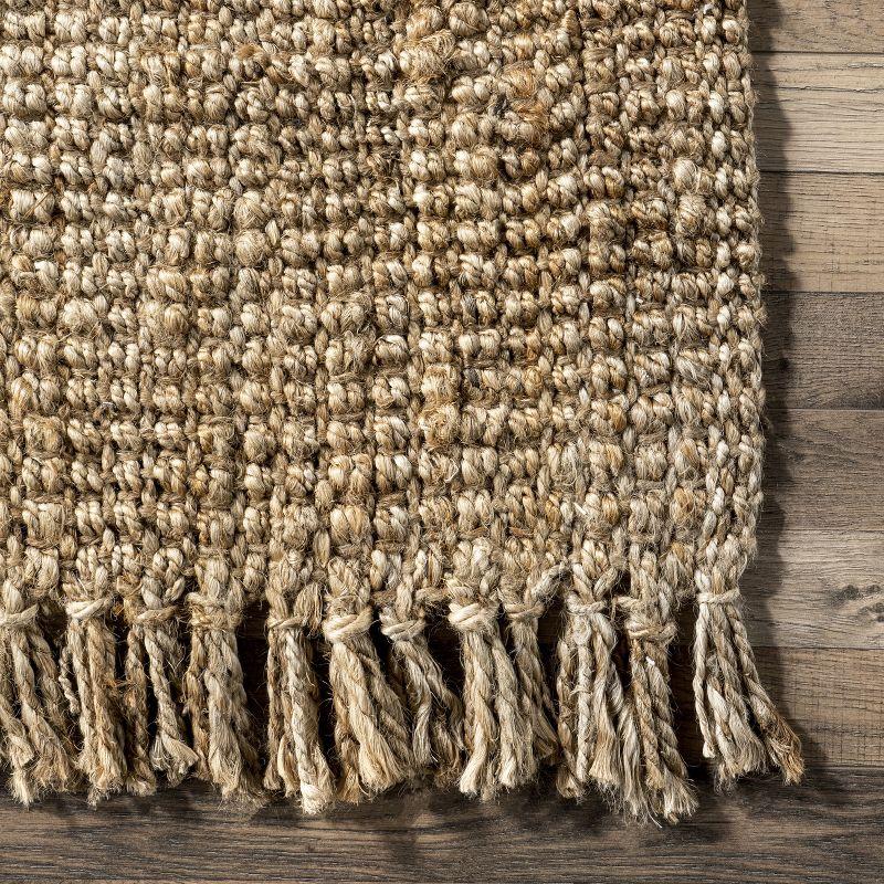 Nuloom 4 Square Daniela Jute Tassel Hand Woven Indoor Area Rug, Natural, Solid Chunky Farmhouse Design, Natural Fiber BedroomLiving Room