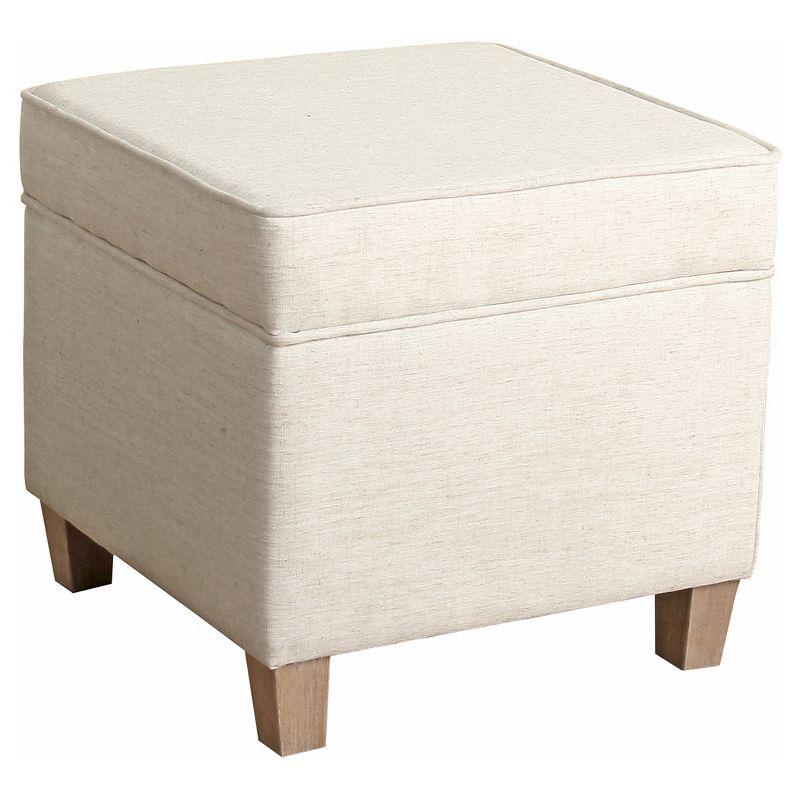 Classic Cream Square Tufted Storage Ottoman with Whitewashed Wood Legs