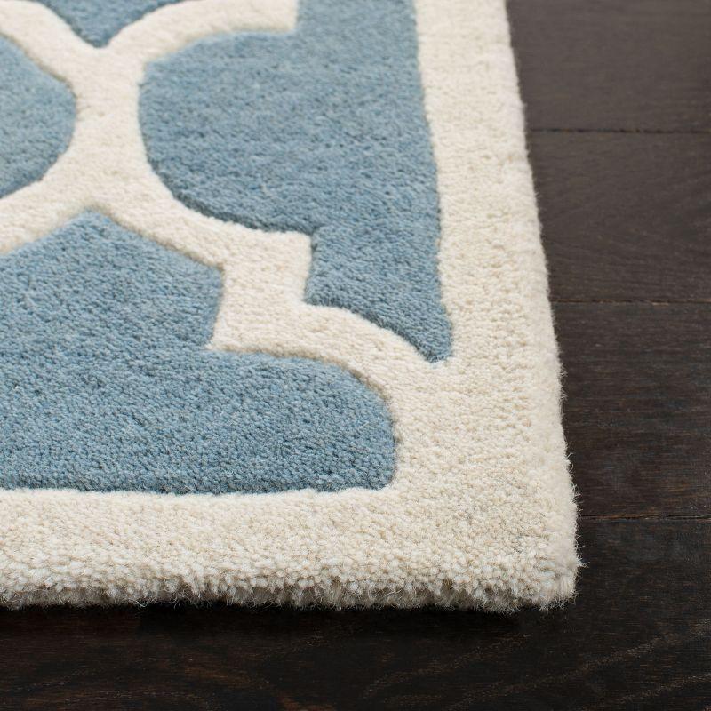 Ivory Blue Elegance Hand-Tufted Wool Area Rug - 27"x11"