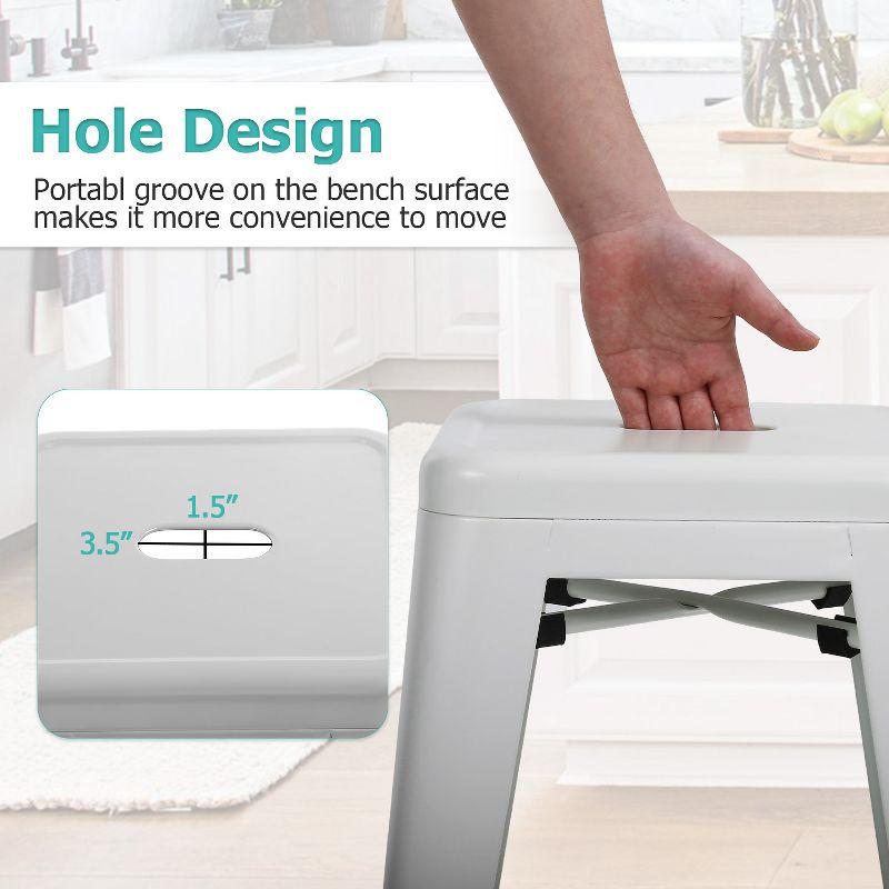 BestMassage Set of 4 Stackable Metal Bar Stools 24 Inch Counter Barstool Height Backless, White