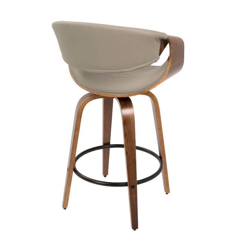 Set of 2 Symphony Upholstered Counter Height Barstools Gray/Walnut - LumiSource: Mid-Century, Faux Leather, Wood Legs