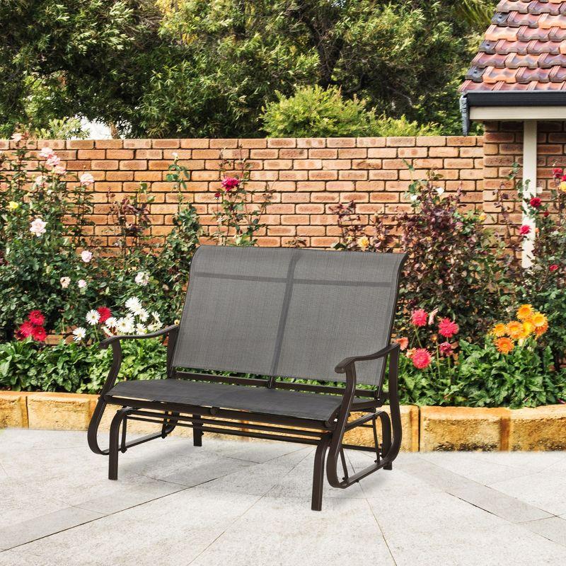 Gray Steel Outdoor Double Glider Bench with Mesh Seat