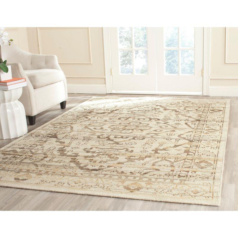 Elegant Hand-Knotted Natural Wool 9' x 12' Rectangular Area Rug