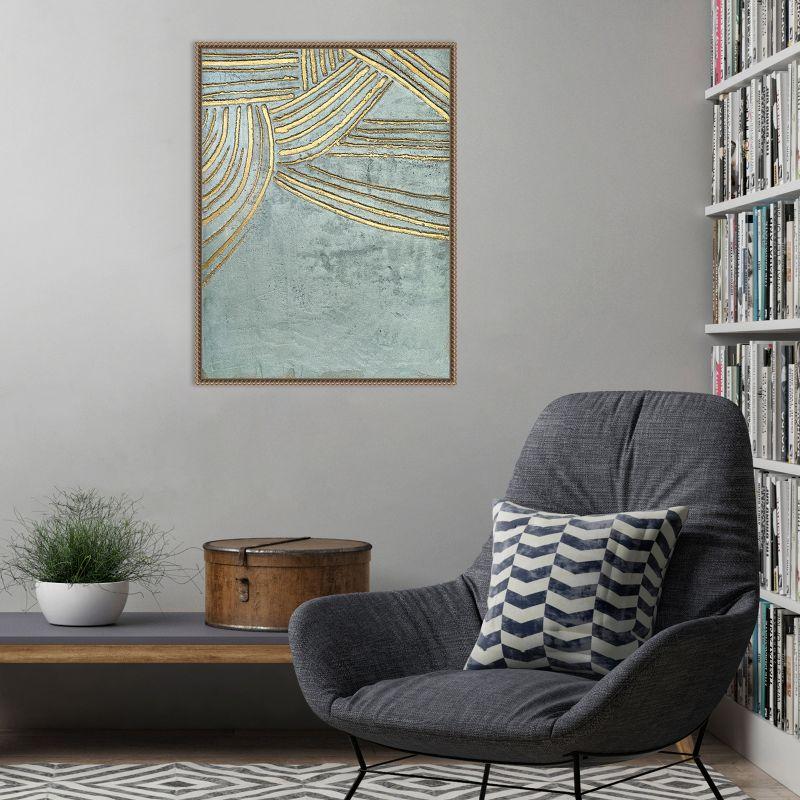 Gold and Blue Abstract Canvas Framed Wall Art