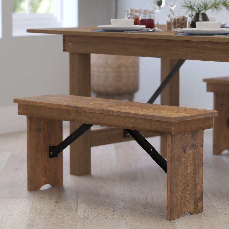 Merrick Lane 40" x 12" Antique Rustic Solid Pine Folding Farmhouse Style Bench