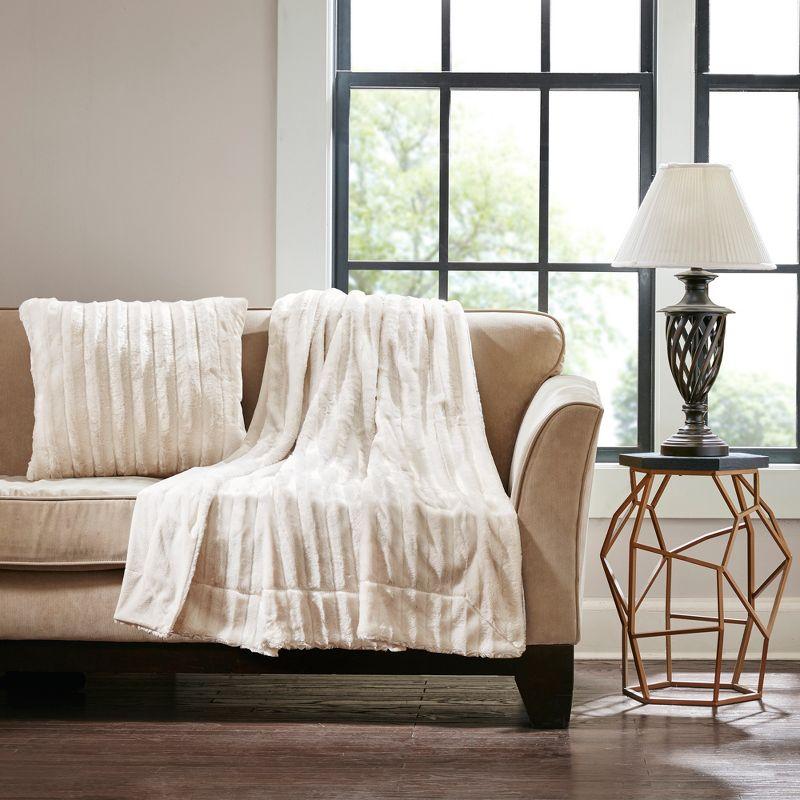 Madison Park Duke Champagne Long Fur Throw 50x60"