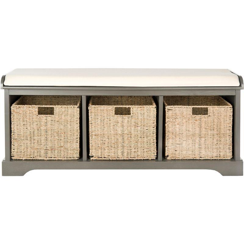 Transitional Beige-Gray Wicker Storage Bench with Cushioned Top