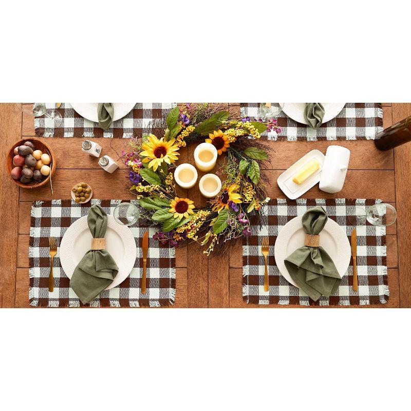 Design Imports Bark Brown Heavyweight Check Fringed Placemat Set/6