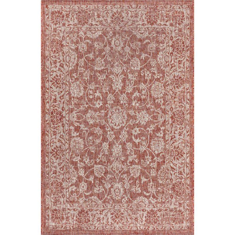 Red and Taupe Floral Synthetic 5' x 8' Reversible Rug