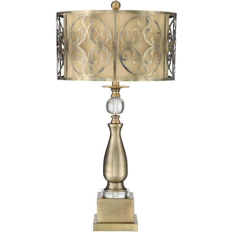 Possini Euro Design Doris Traditional Table Lamp 30 1/2" Tall Brass Candlestick Openwork Double Drum Shades for Bedroom Living Room Bedside Nightstand