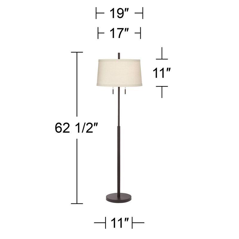 Possini Euro Design Nayla Modern Floor Lamp 62 1/2" Tall Bronze Metal Off White Fabric Tapered Drum Shade for Living Room Bedroom Office House Home