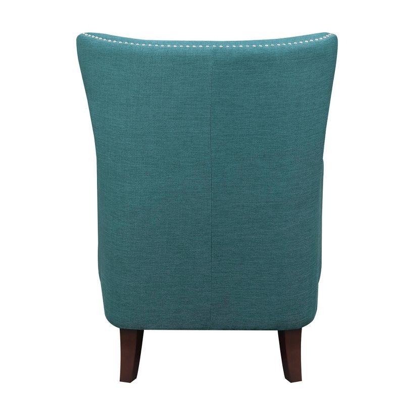 Transitional Teal Winged Accent Chair with Silver Nailhead Trim