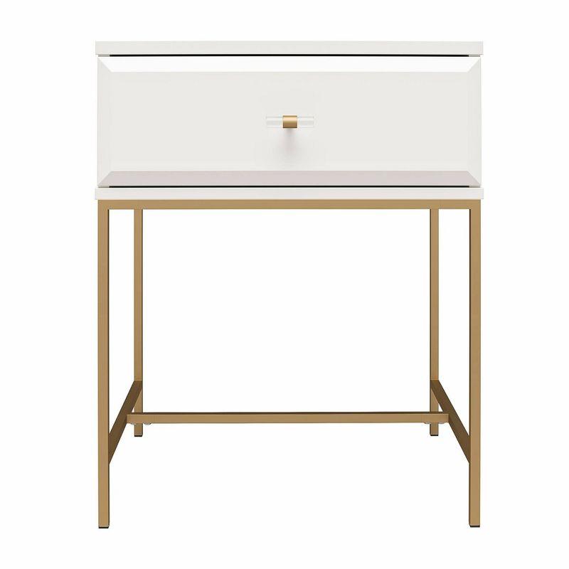 Effie White and Gold 1-Drawer Nightstand with Lucite Pull