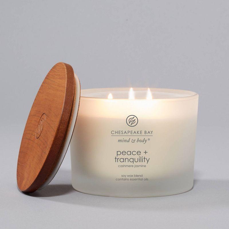 3-Wick Frosted Glass Peace + Tranquility Lidded Jar Candle White 11oz - Mind & Body by Chesapeake Bay Candle: Soy Wax Blend, Essential Oils