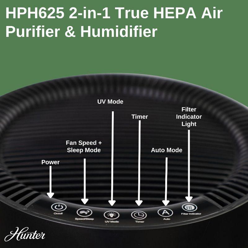 Hunter Fan Company HPH625 Air Purifier Humidifier – 2 in 1 Air Purifier & Humidifier Combo, Grey/ Silver