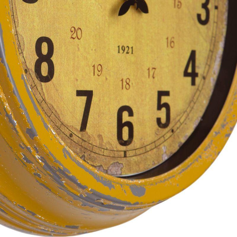 Distressed Yellow Iron Round Wall Clock with Vintage Face