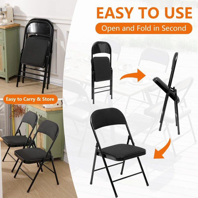 SKONYON 4 Pack Folding Chairs Fabric Cover Padded Folding Chair with Durable Steel Frame