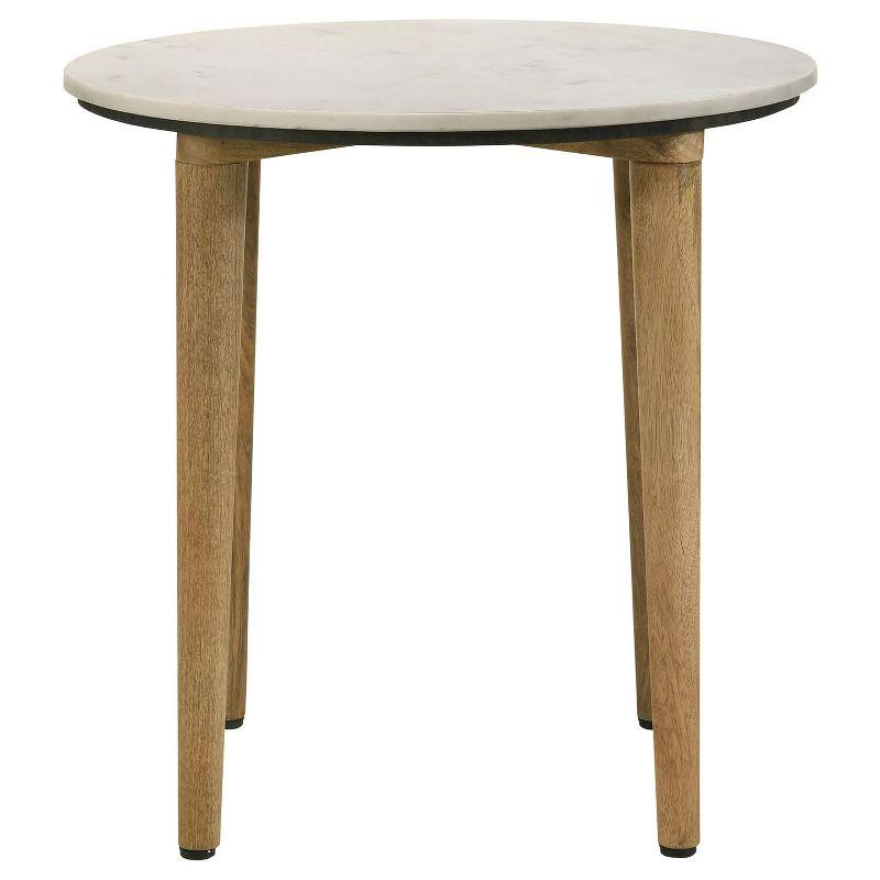 Round White Marble Top and Natural Wood End Table