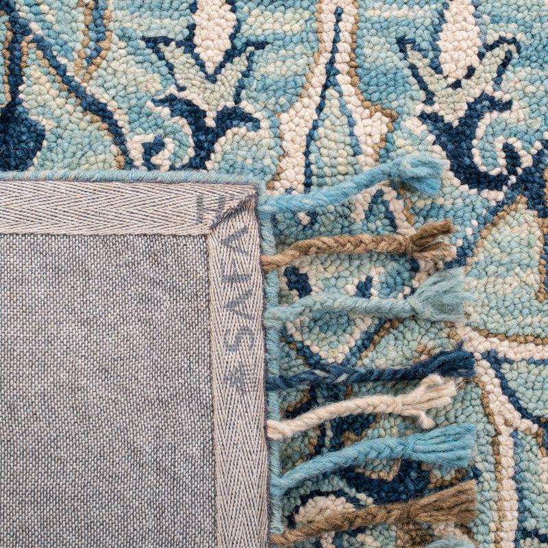 Premium Wool Blue/Ivory Floral Fringed Runner Rug, 2'3" x 12'