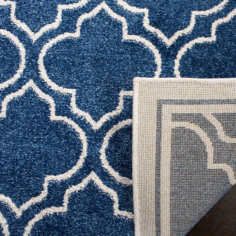 Navy and Ivory Geometric Pattern Low Pile Area Rug