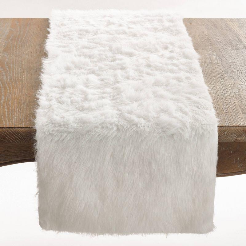 72"x15" Faux Fur Table Runner White - Saro Lifestyle