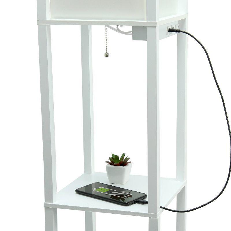 Simple Designs Floor Lamp Etagere Organizer Storage Shelf with 2 USB Charging Ports and Linen Shade White: Modern Pull Chain, ETL Listed