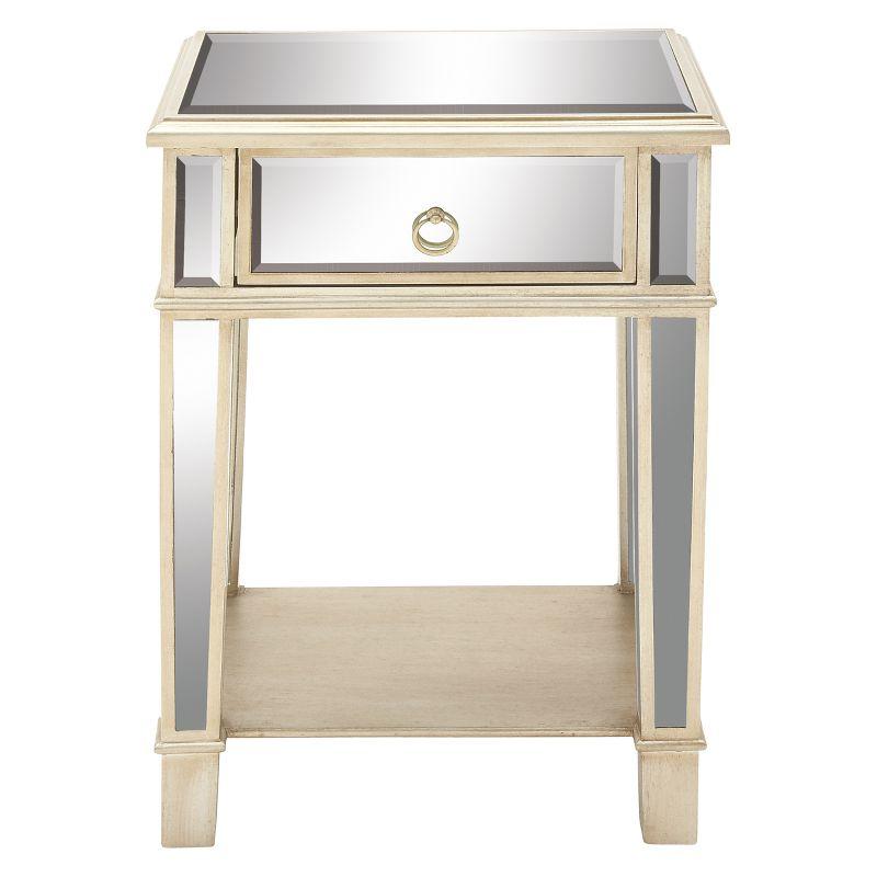 Wood Mirrored 1 Shelf Side End Beige Accent TableBorkholder