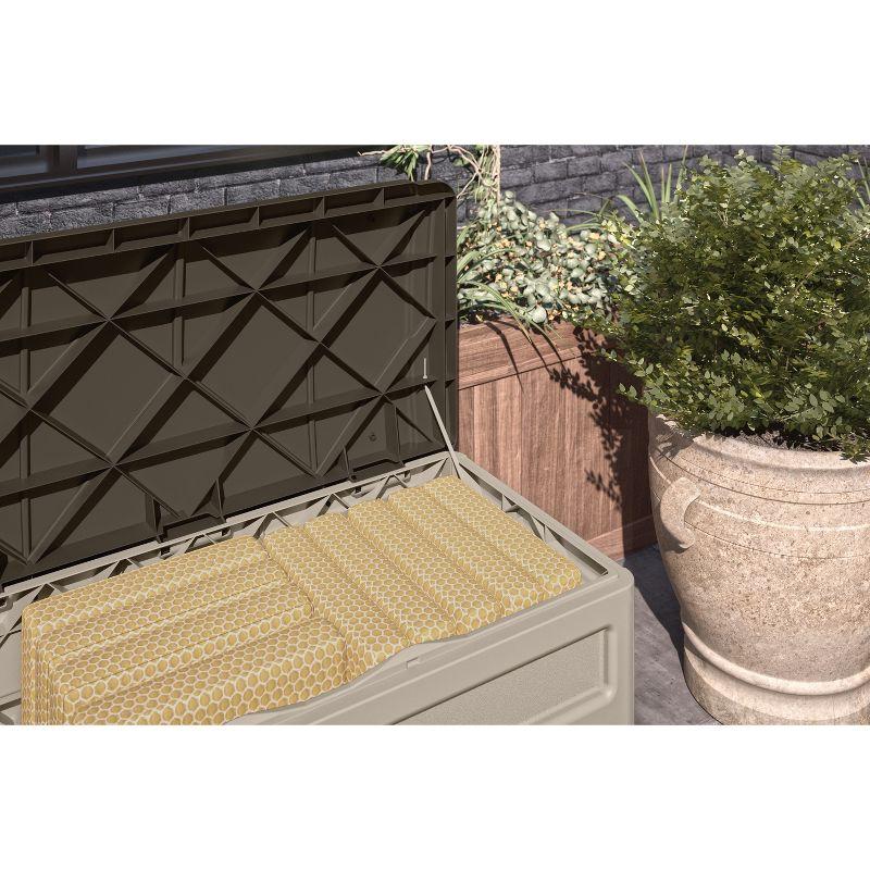 Suncast 78 Gallon Water Resistant Resin Deck Box with Wheels in Light Taupe/Mocha