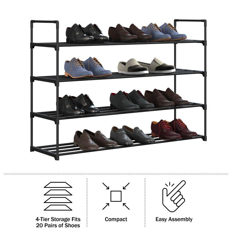 Home-Complete 4-Tier Shoe Rack for 20 Pairs, Black