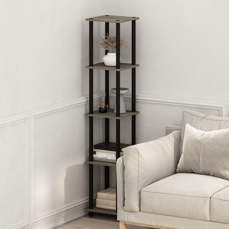 Black and Oak 5-Tier Corner Wood Shelf Unit