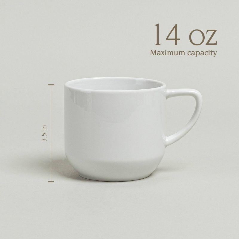 over&back Set of 4 14oz Coupe Glossy Hand-Finished Porcelain Mugs White: Microwave & Dishwasher Safe, BPA-Free