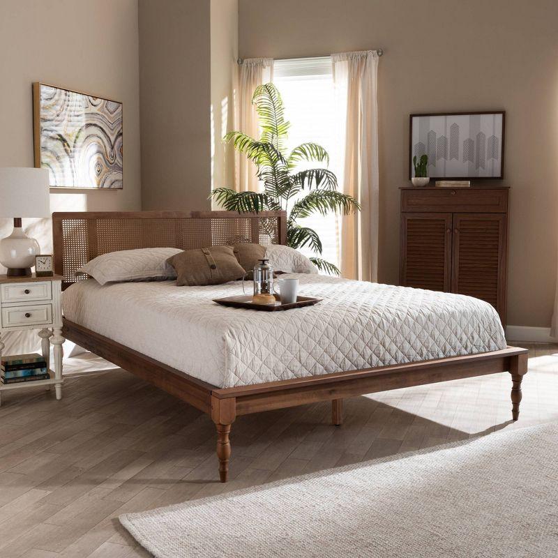 Queen Romy Wood Platform Bed Ash Walnut - Baxton Studio: Vintage Parisian Style, No Box Spring Required