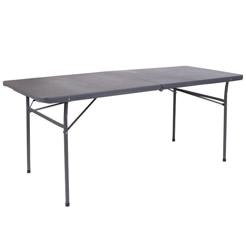 6-Foot Dark Gray Plastic Bi-Fold Folding Table with Metal Frame