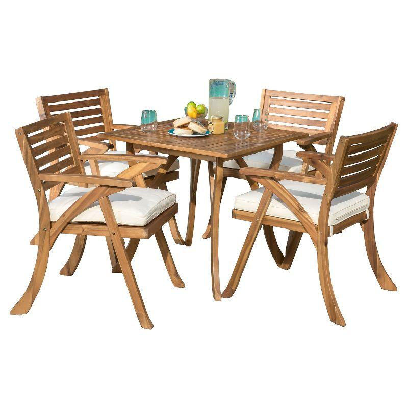 Hermosa 5-Piece Teak Finish Acacia Wood Patio Dining Set with Cushions