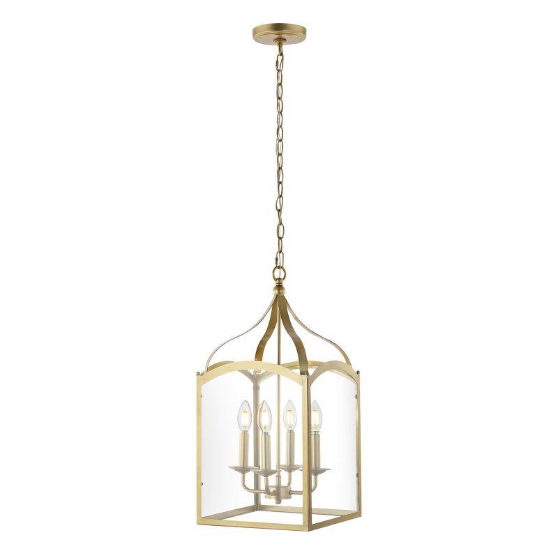 11" LED 4-light Ruth Classic Lantern Metal/Glass Pendant Antique Gold - JONATHAN Y: ETL Listed, Adjustable Height