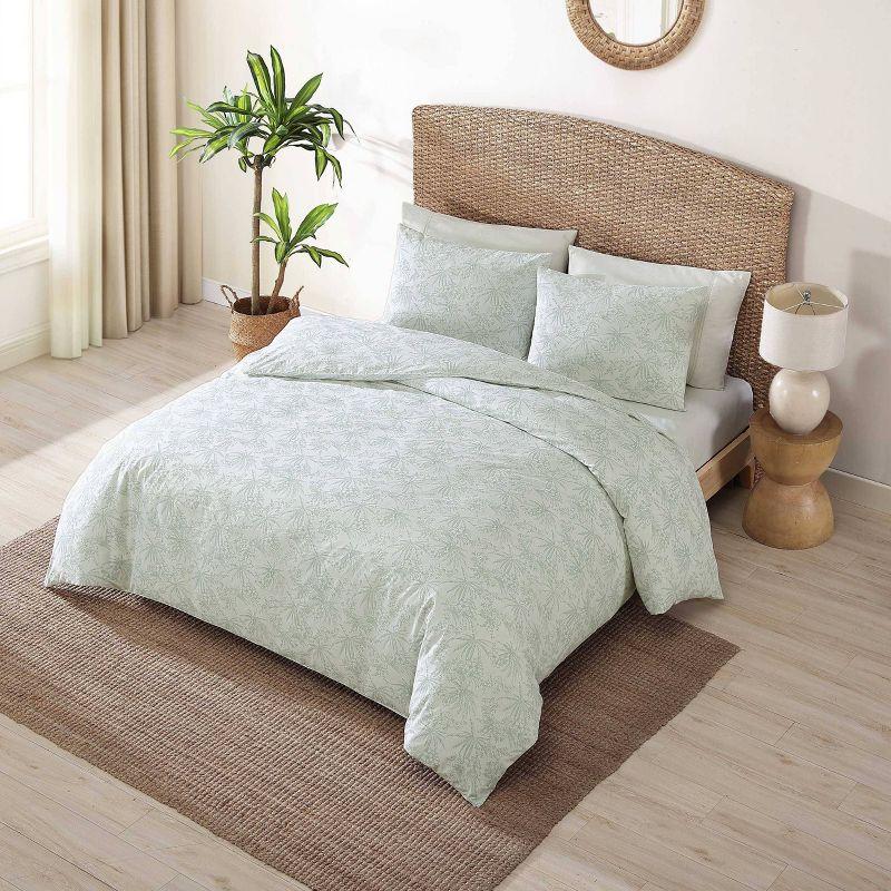 Pen and Ink Green Cotton Floral Queen Duvet Cover Set