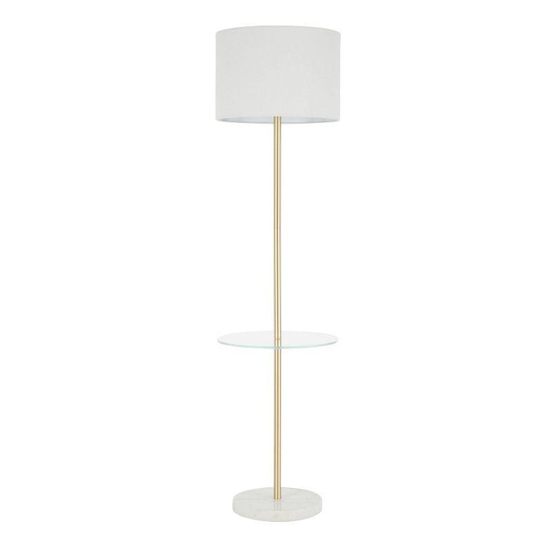 Chloe Contemporary Gold and White Shelf Floor Lamp with Linen Shade