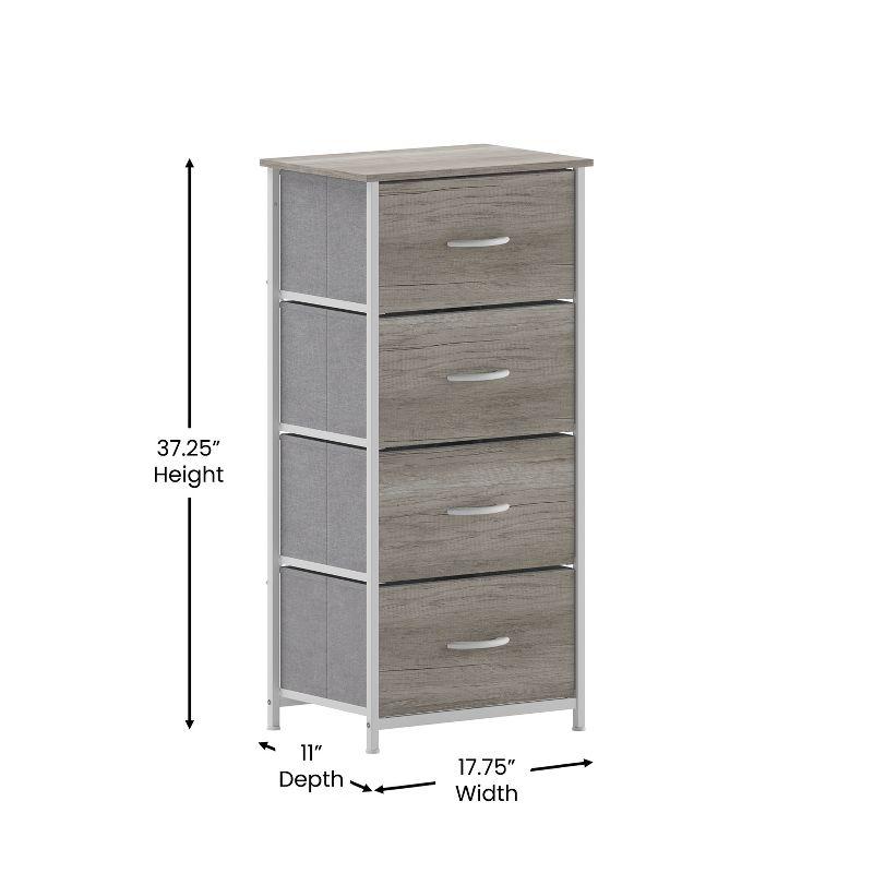 Flash Furniture 4 Drawer Wood Top Cast Iron Frame Vertical Storage Dresser with Easy Pull Fabric Drawers